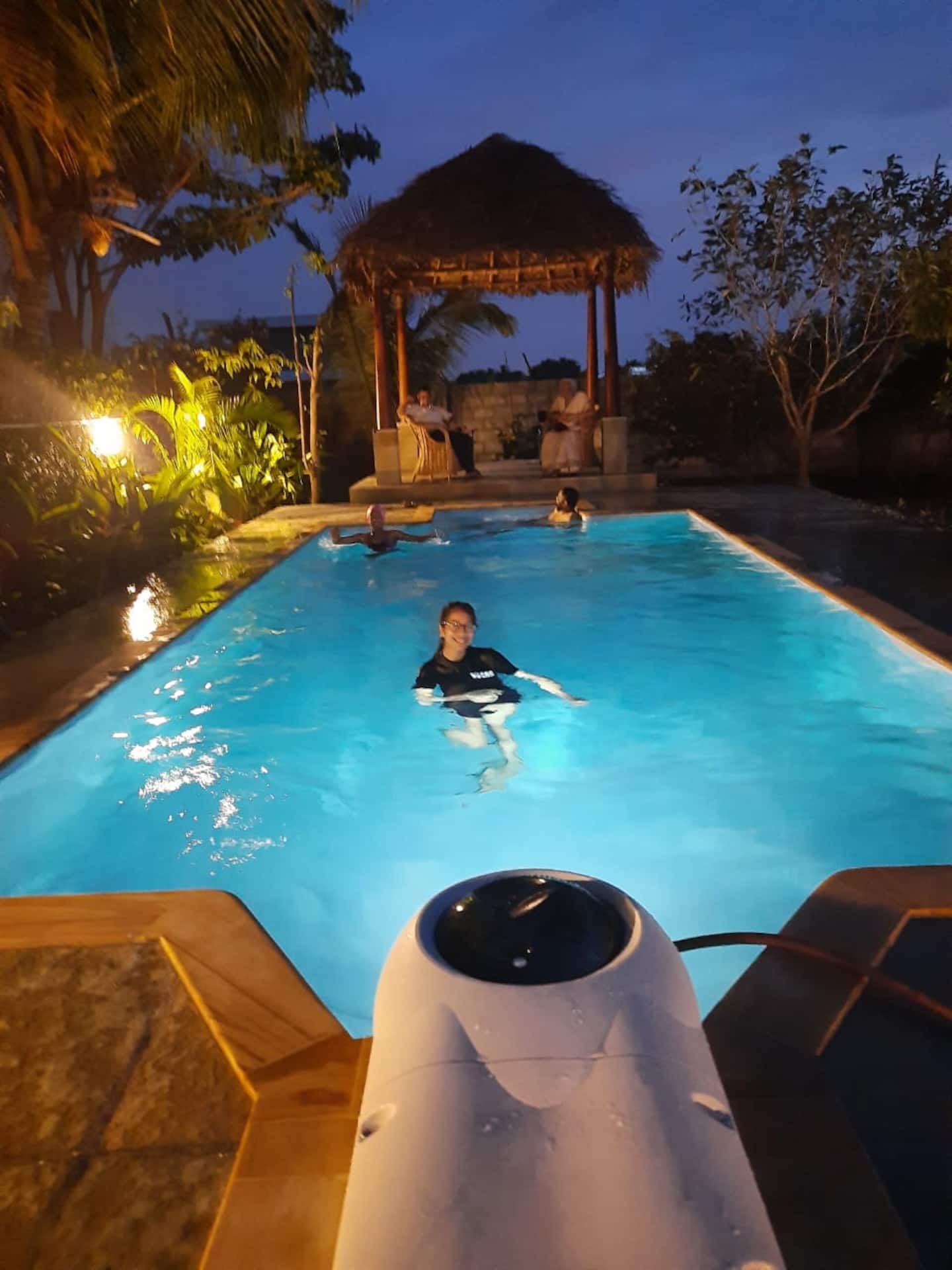 Villa 50 private swimming pool and garden gazebo in the evening